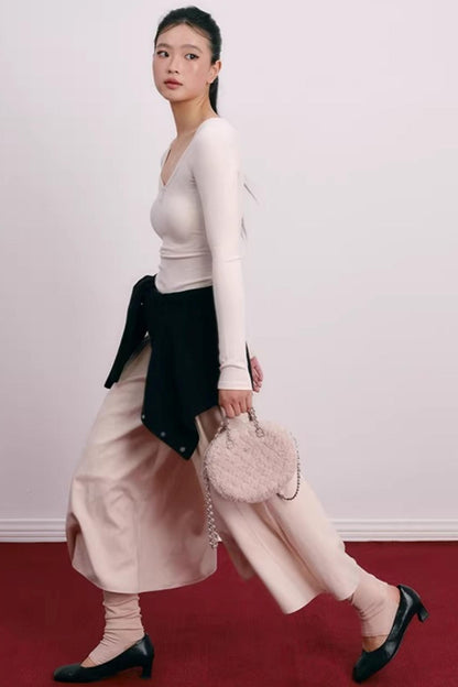 Vintage Pleated Wide-Leg Skirt Pants