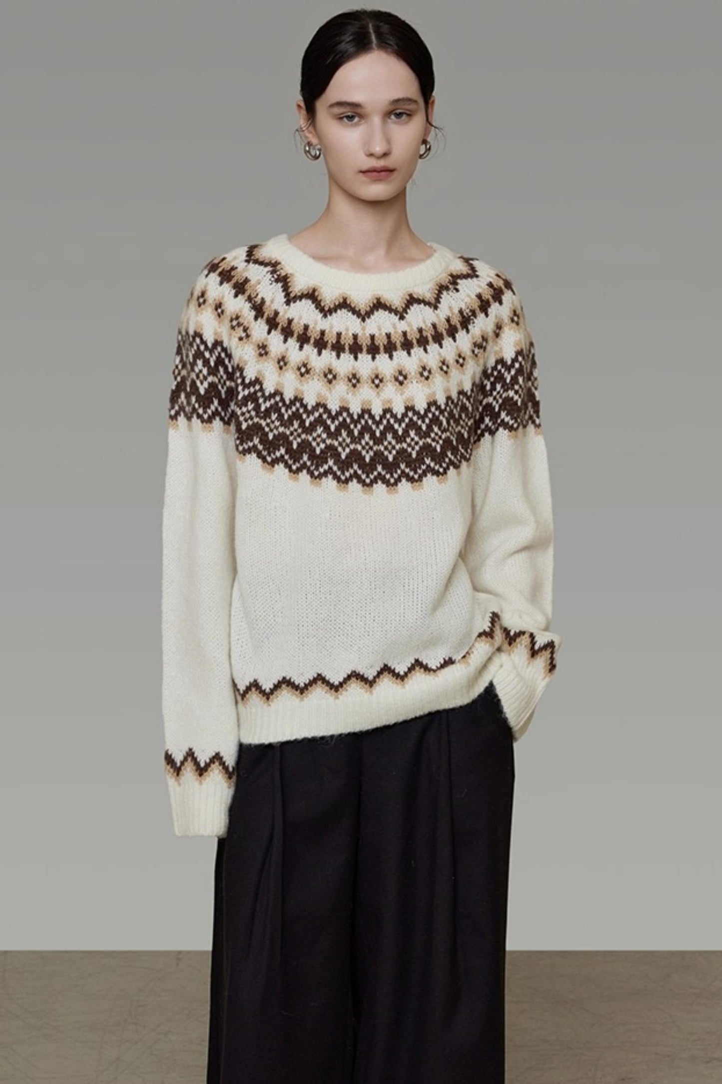 Retro Color-Block Jacquard Sweater
