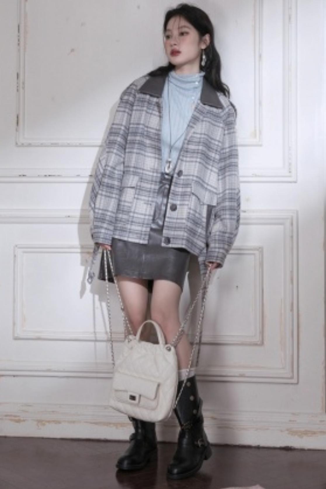 Snow Plaid Wool Tweed Jacket Set-Up