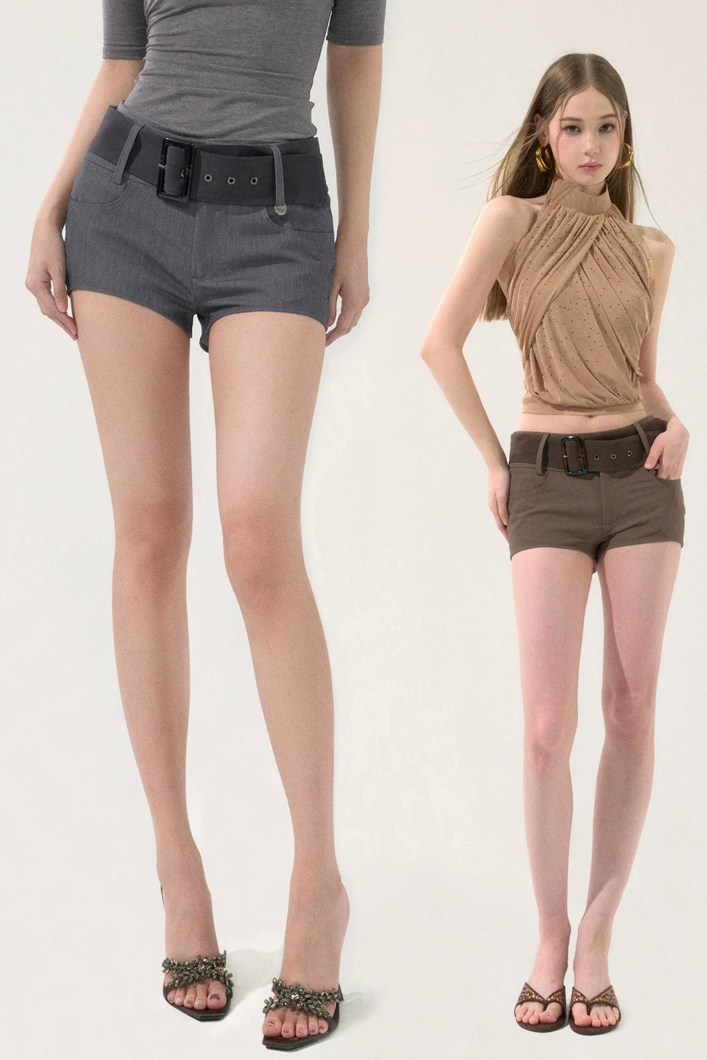 Retro Low-Waist Belted Shorts