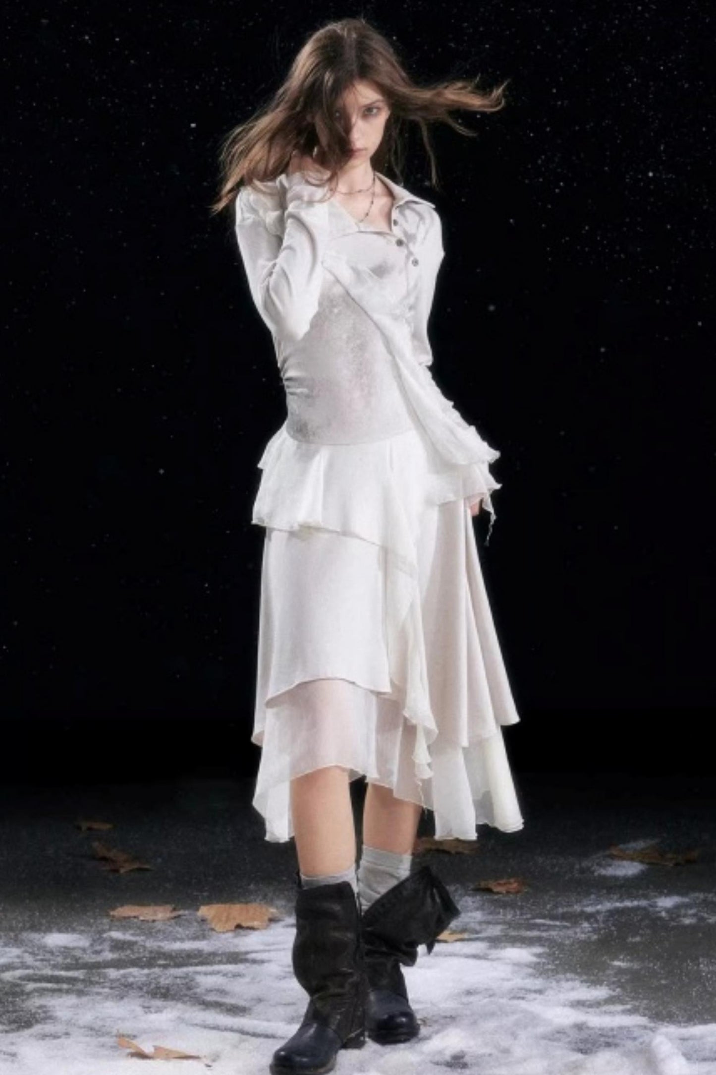 Irregular Gradient Ruffle Dress