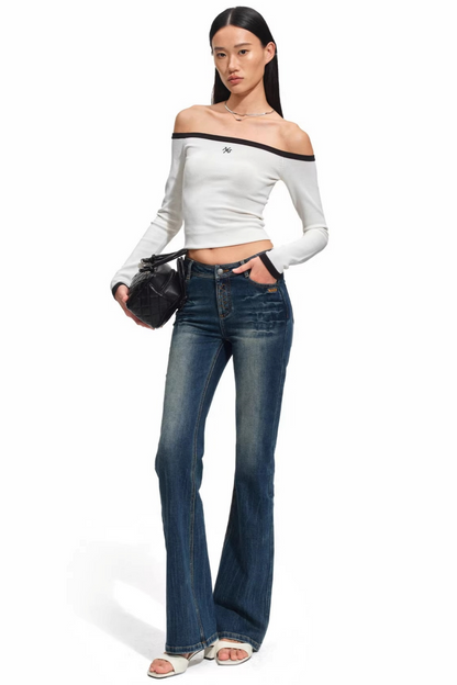Color-Block Off-Shoulder Knit Top