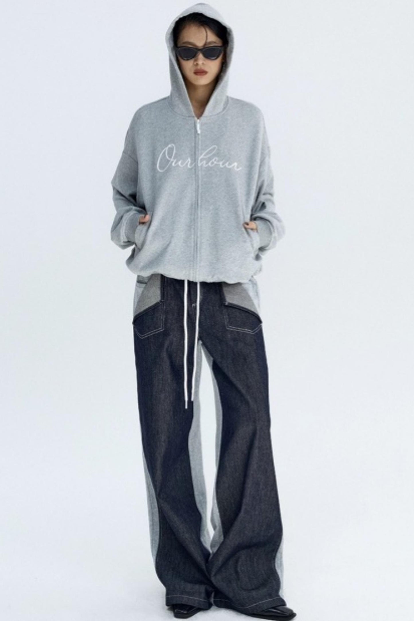 Color-Blocked Denim Sweatpants