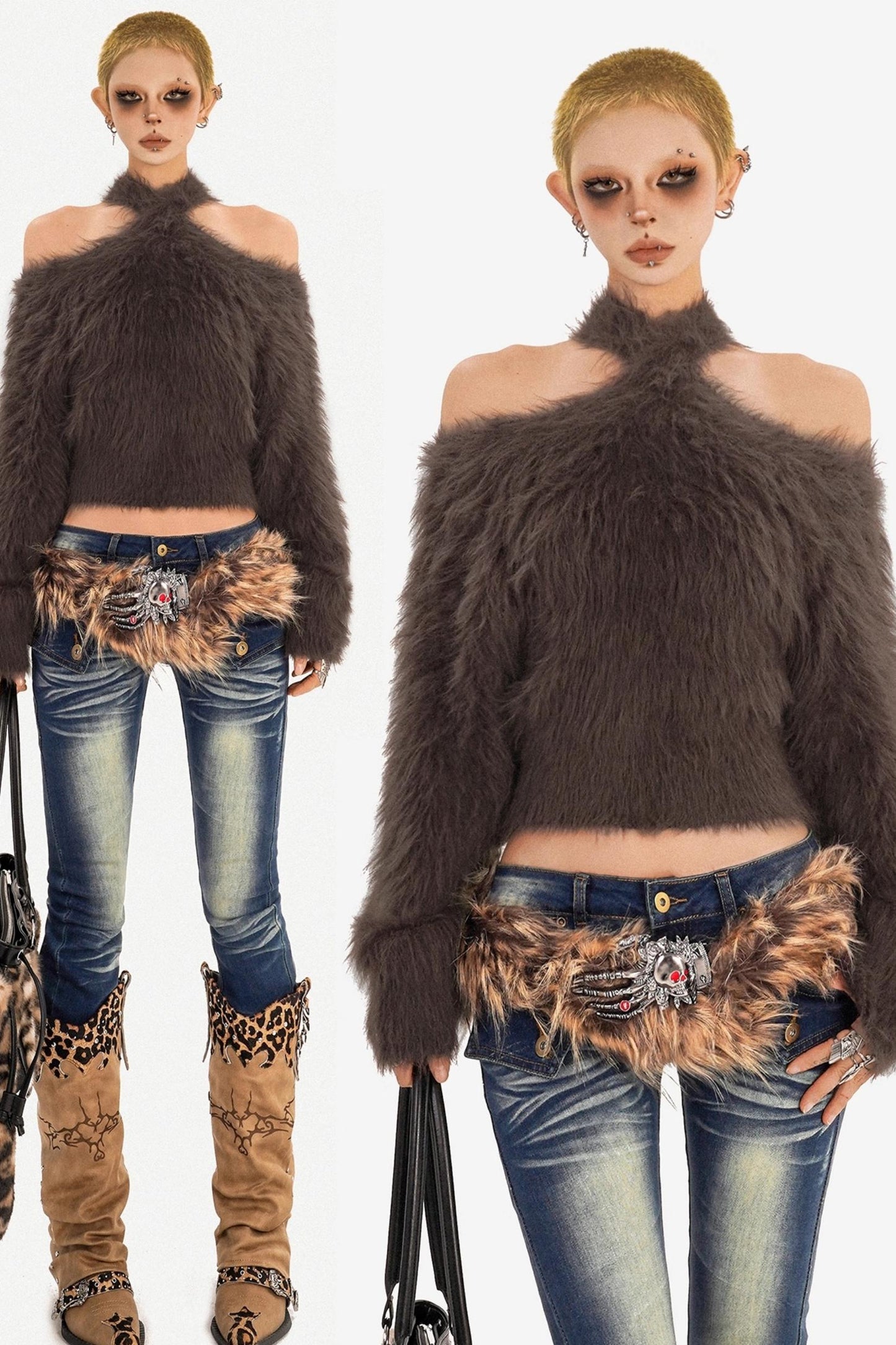 Retro Knit Off-Shoulder Sweater