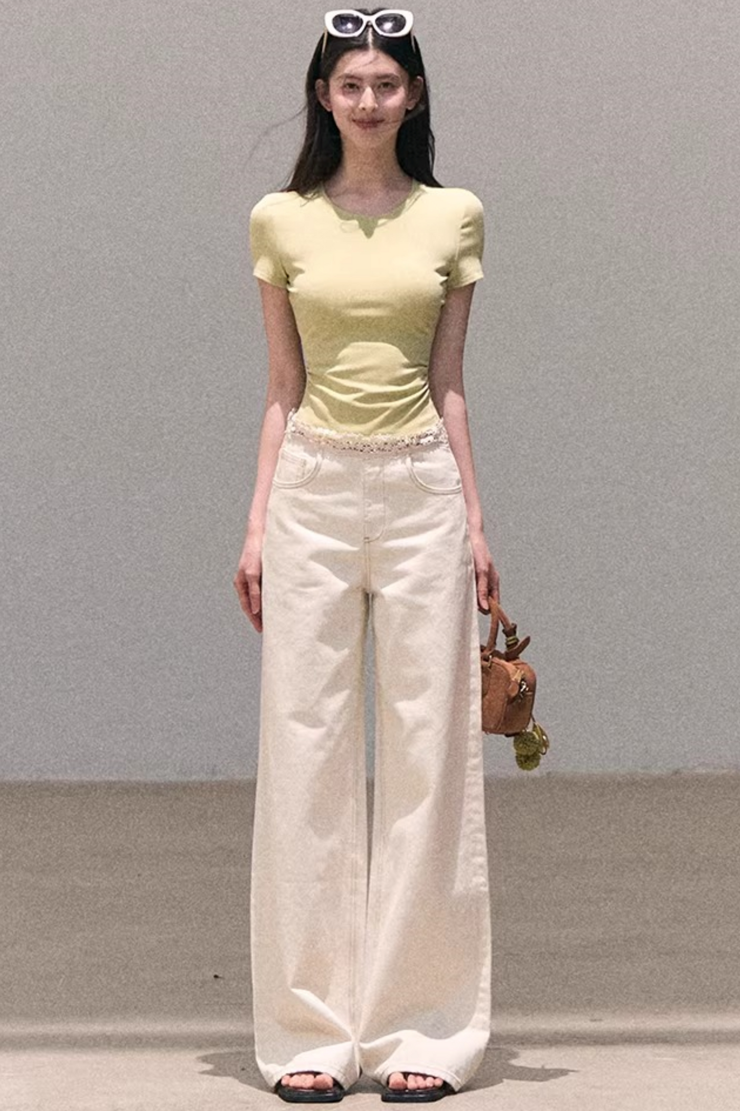 Contrast Embroidered Ruched Top