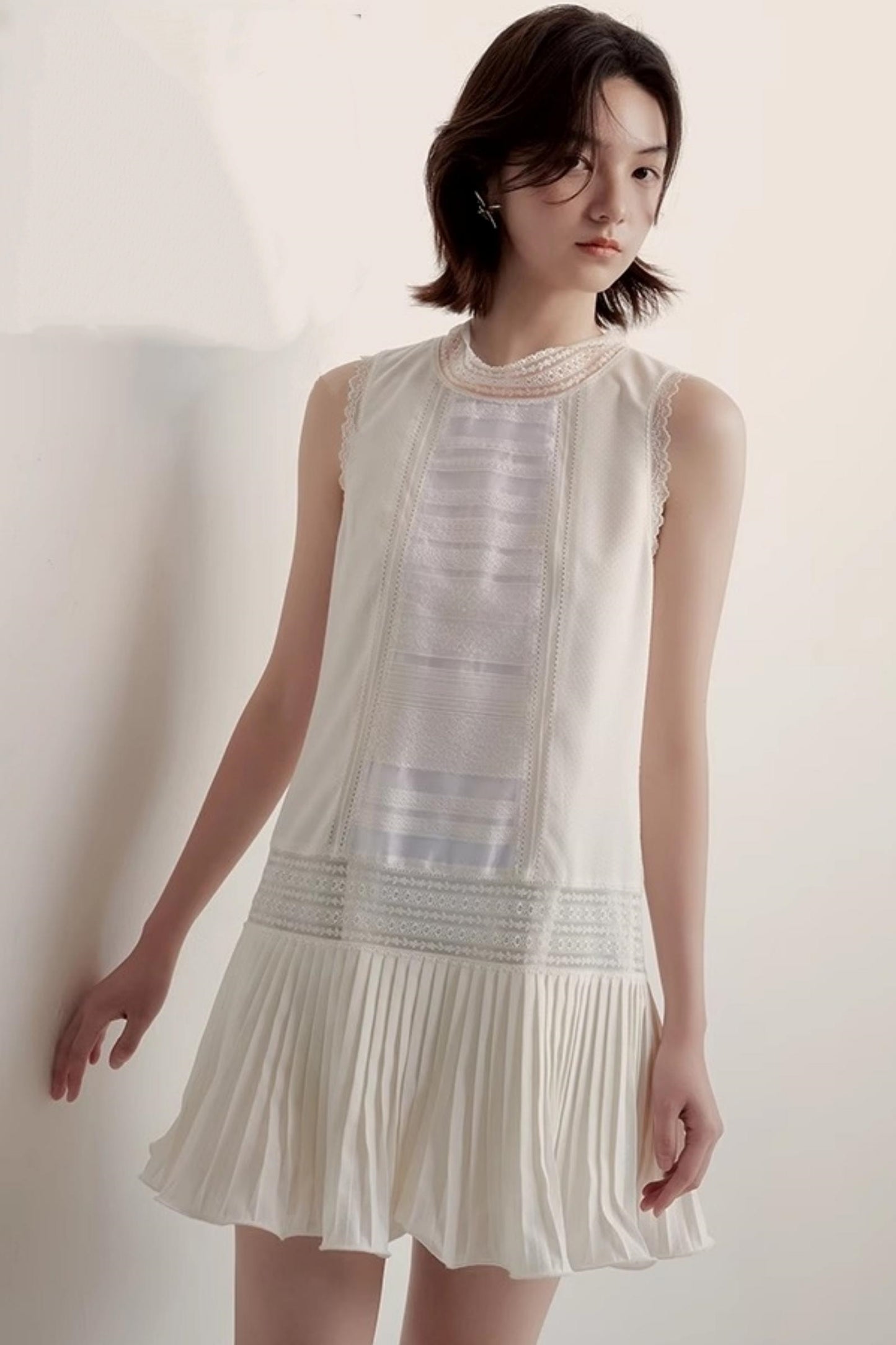 Textured Lace Pleat Dress