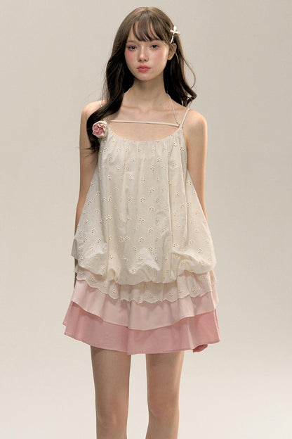 Gradient Pleated Drawstring Dress