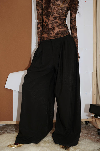 Chic Pleated Wide-Leg Casual Trousers