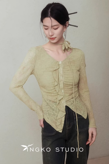 Spring Bud Green Floral Top