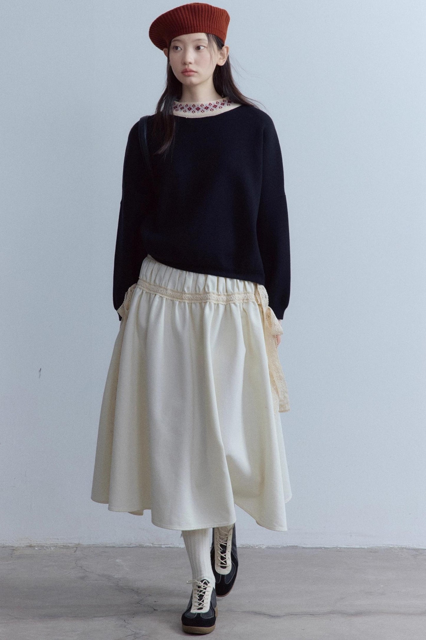 Black Wool Lace Collar Sweater