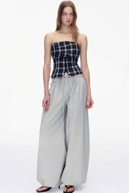 Waist Ruched Wide-Leg Pants