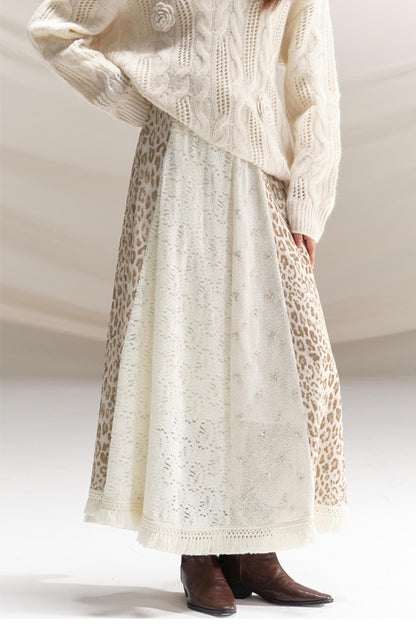 Silk Leopard Print Patchwork Skirt