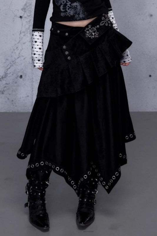 Dark Punk Patchwork Midi Skirt