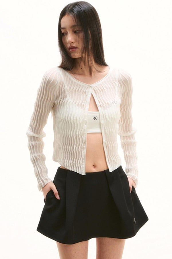 Wave Pattern Knit Cardigan