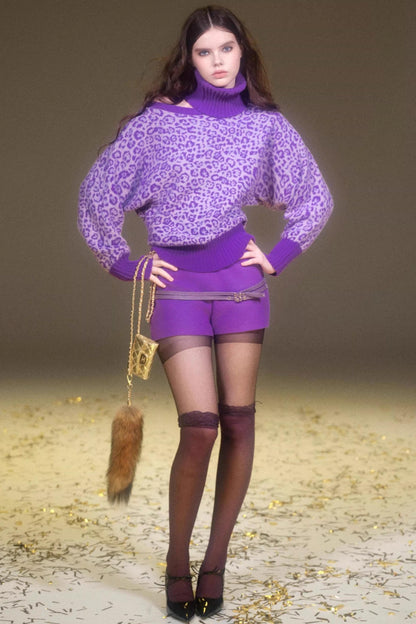 Retro Purple Leopard Sweater Set-Up
