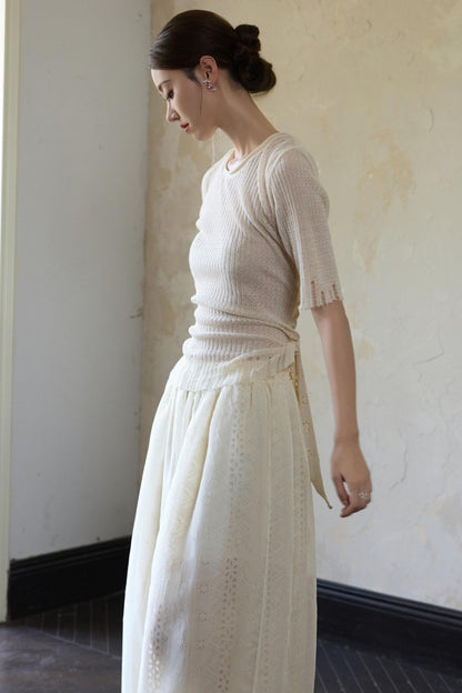 Beige Wide Leg Trousers