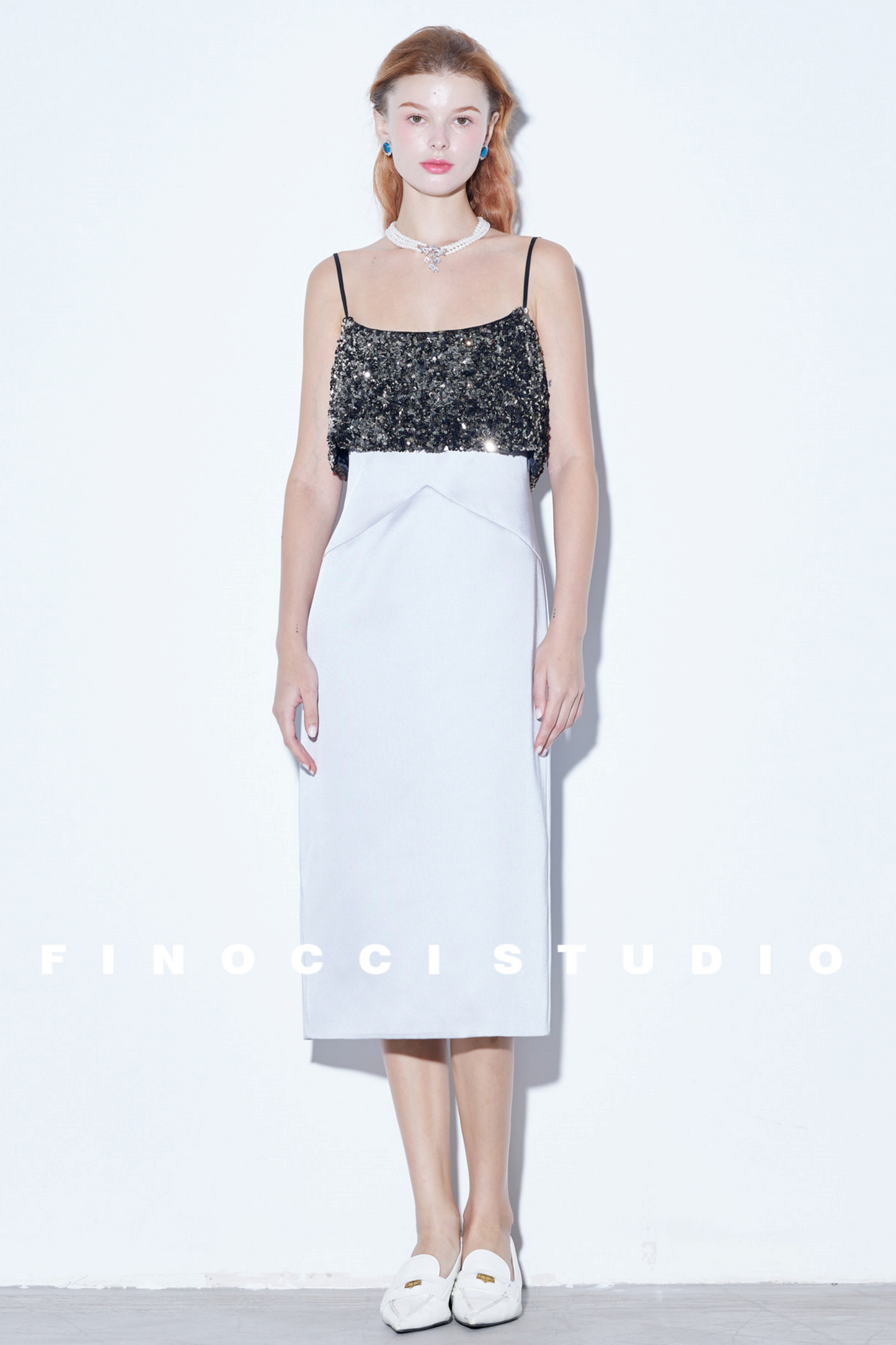 Sequin-Stitched Satin Dress