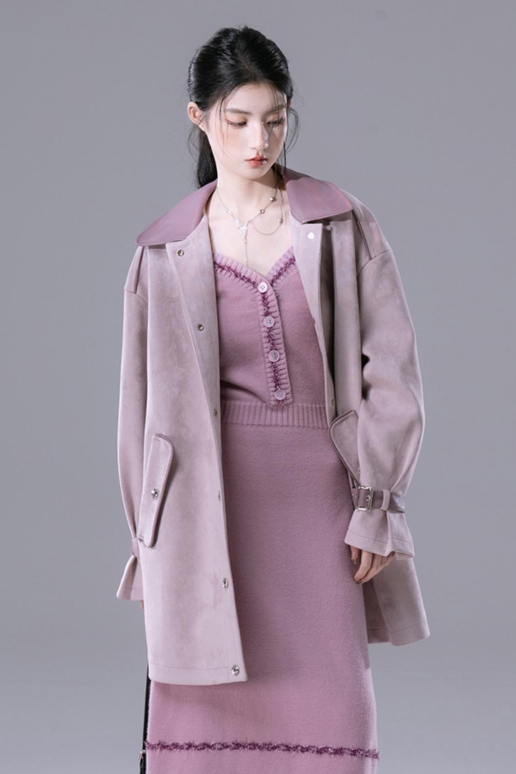 Hera Grey Suede Jacket And Skirt Set-Up