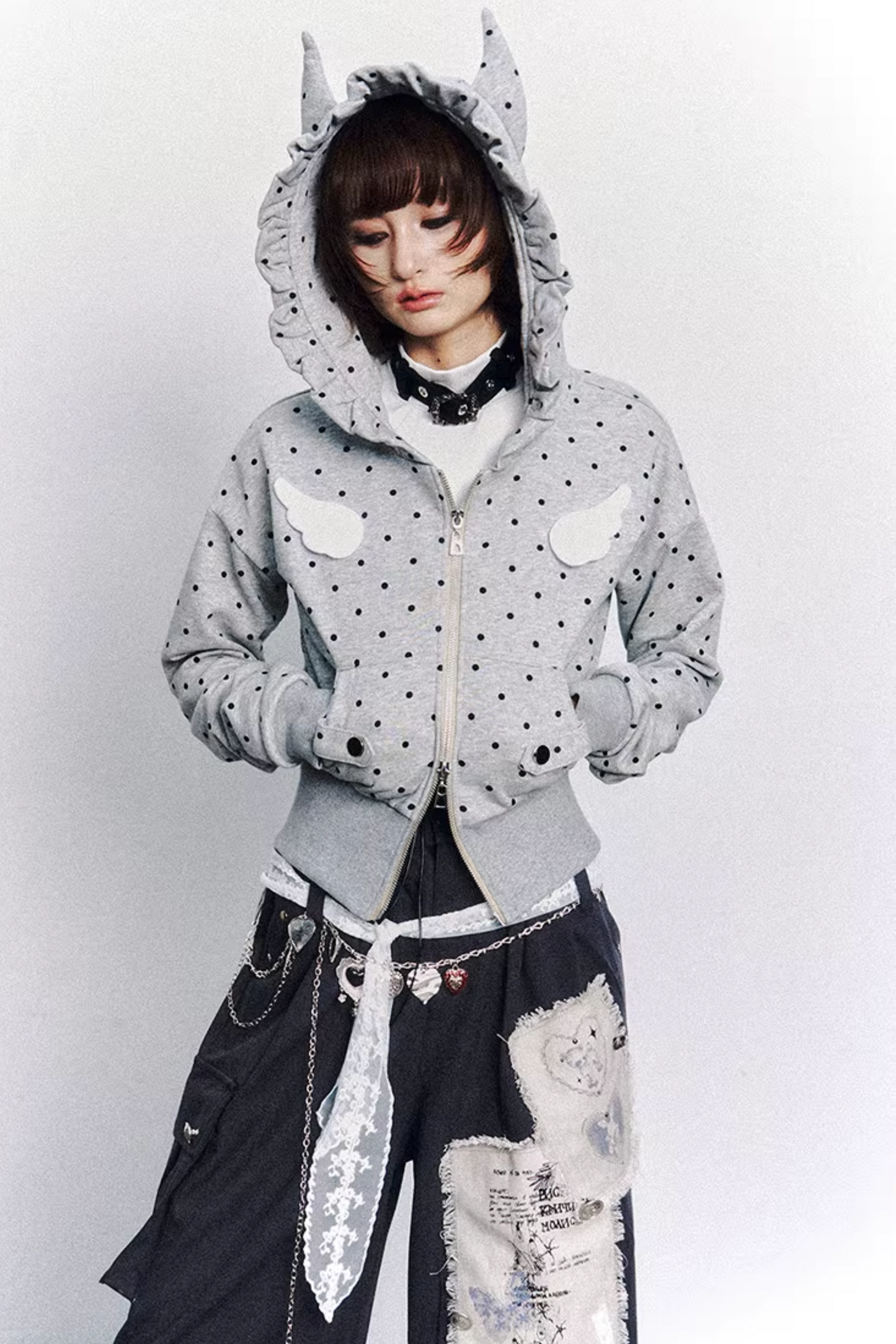 Polka Dot Lace Hooded Jacket