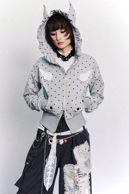 Polka Dot Lace Hooded Jacket