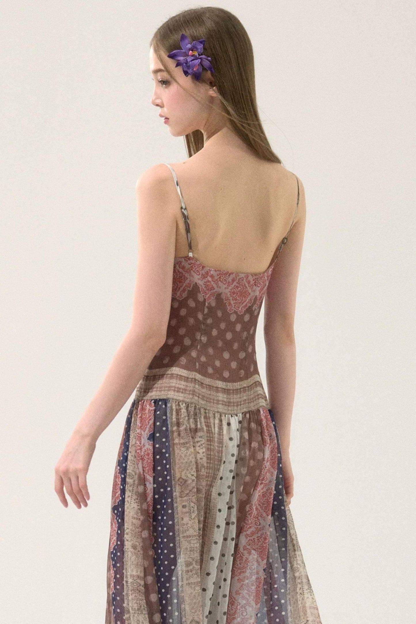 Retro Print Patchwork Dress