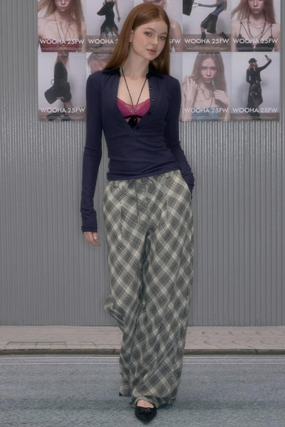 Vintage Plaid Straight Slacks