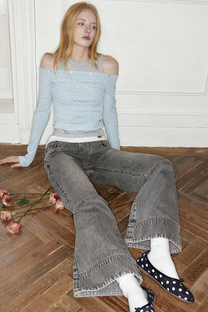 Gray Distressed Wide-Leg Jeans