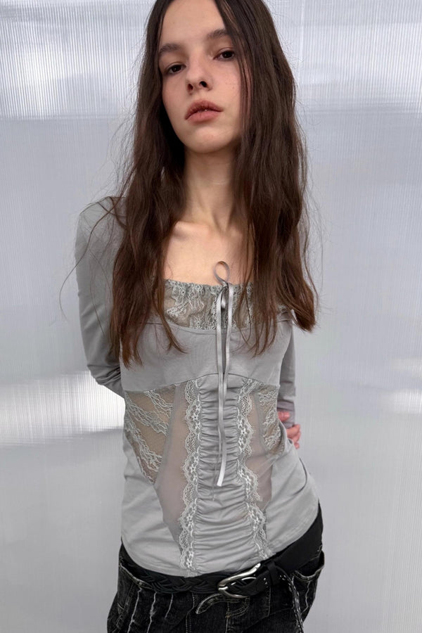 Shoulder Lace Girly Slim Long Sleeve T-Shirt