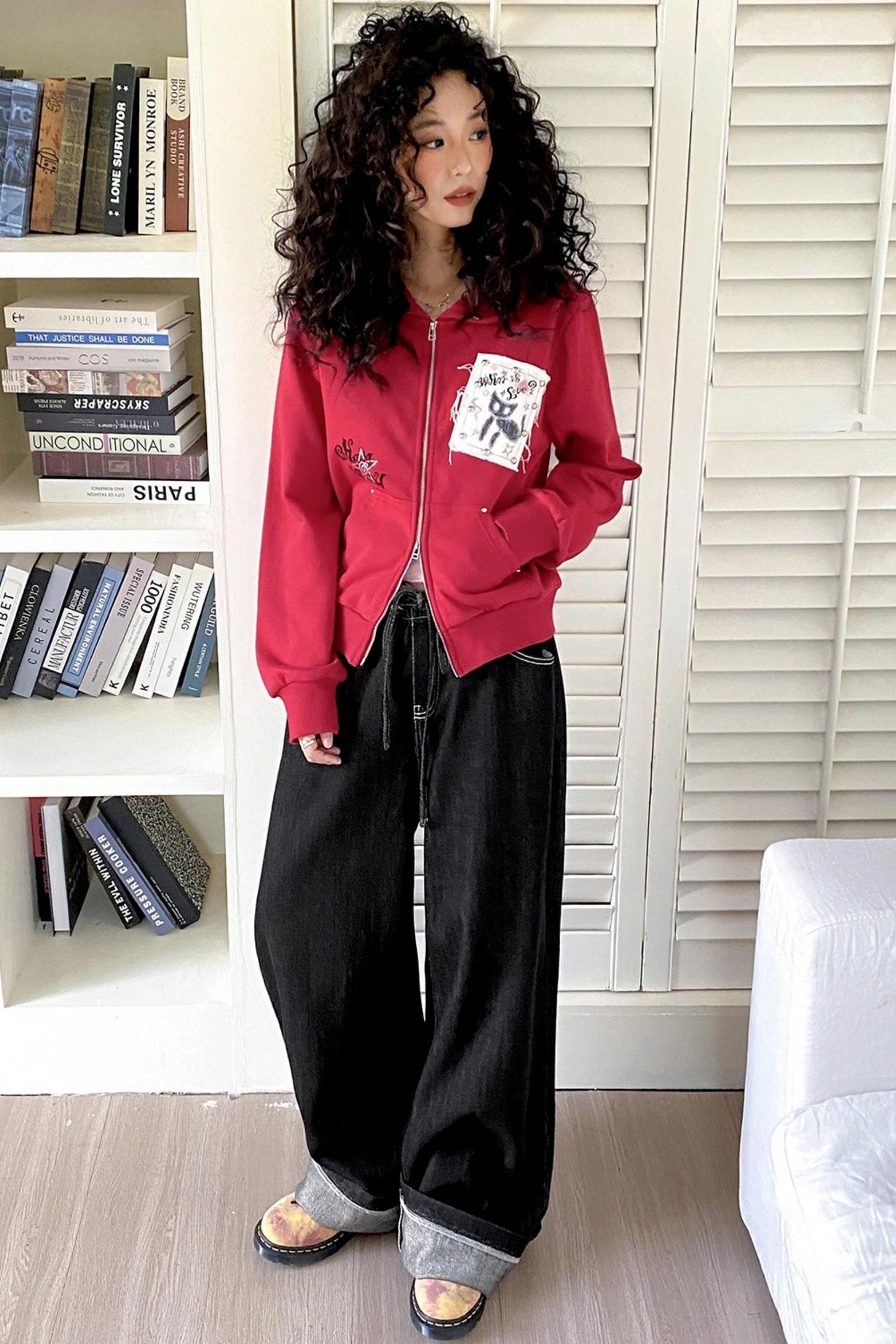 Black Washed Elastic Waist Wide-Leg Jeans