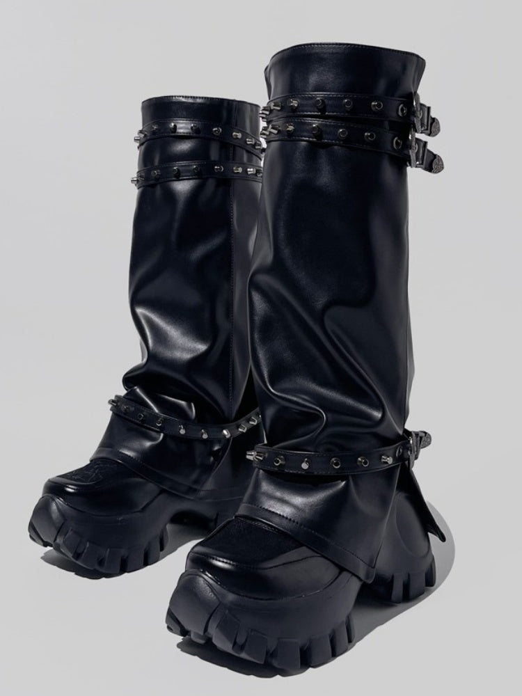 Y2K Punk Style Metal Rivets High Heel Long Boots