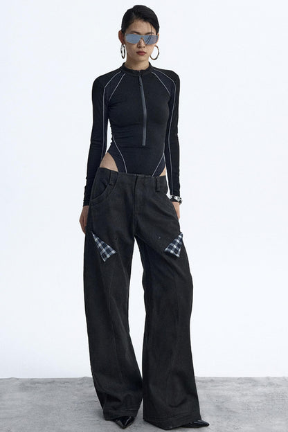 Reflective Stripe Biker Jumpsuit Top