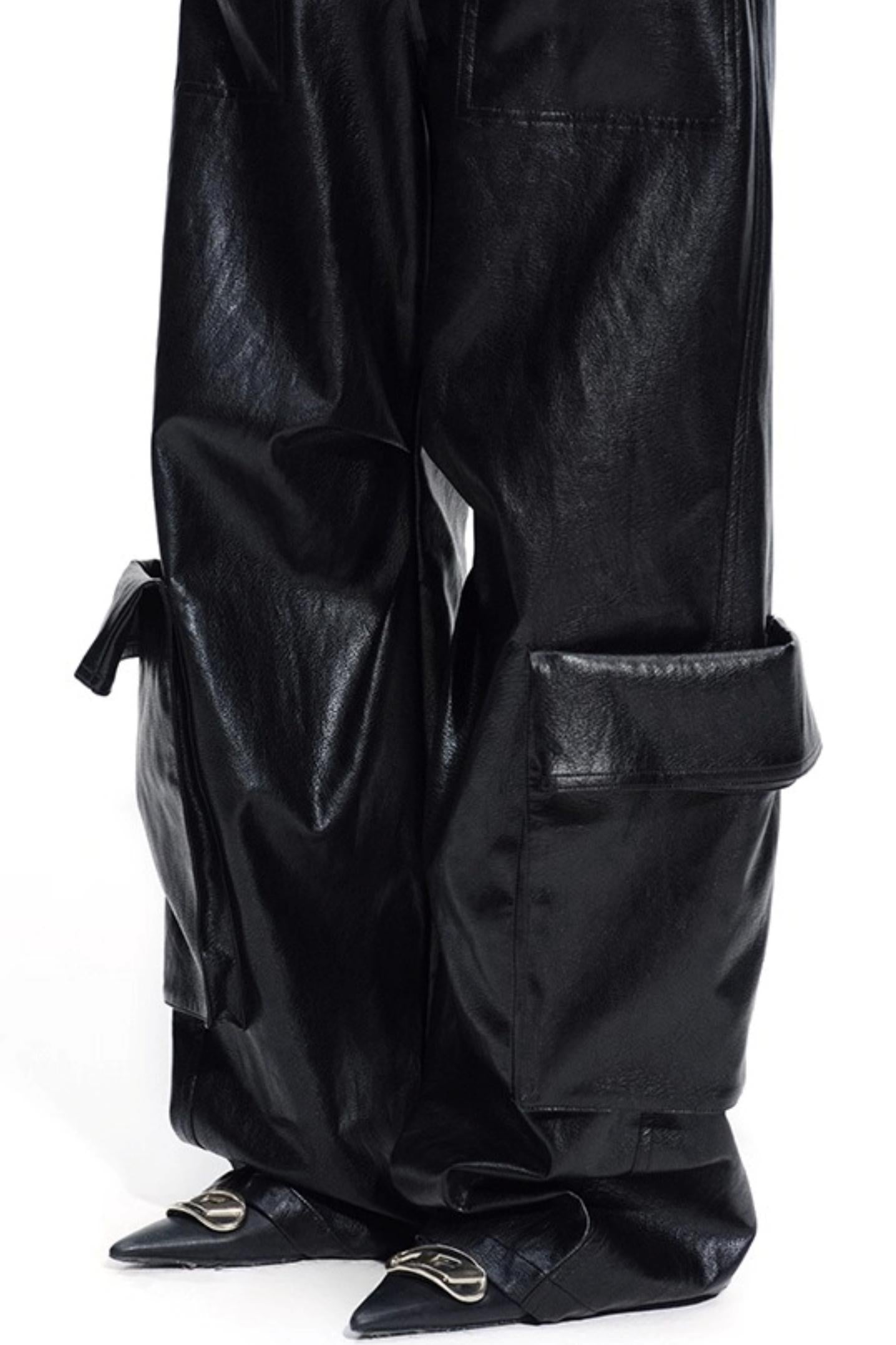 Punk Pebbled Wide-Leg Leather Pants