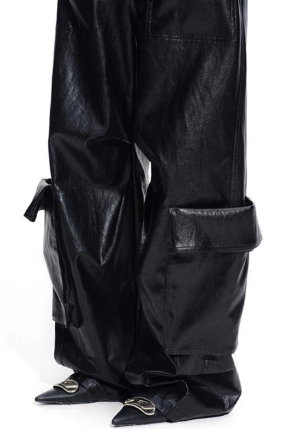 Punk Pebbled Wide-Leg Leather Pants