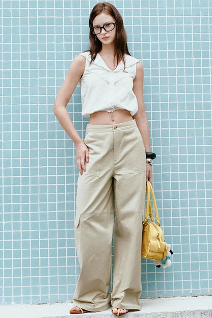 American Retro Beige Cargo Pants
