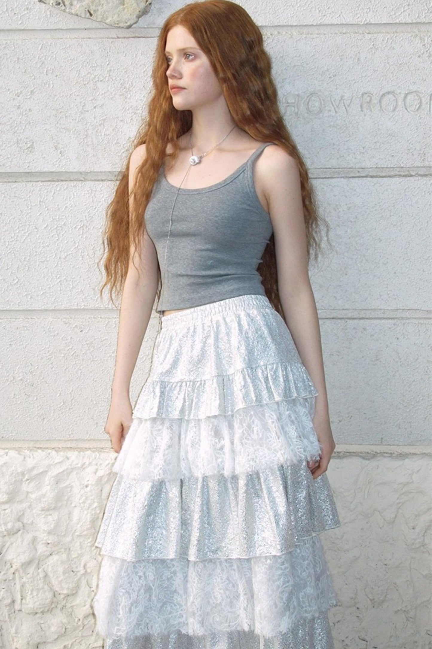 Glitter Panelled Lace Oversized Skirt