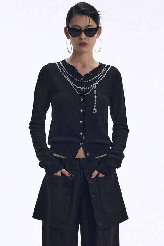 Contrasting Pearl Cardigan