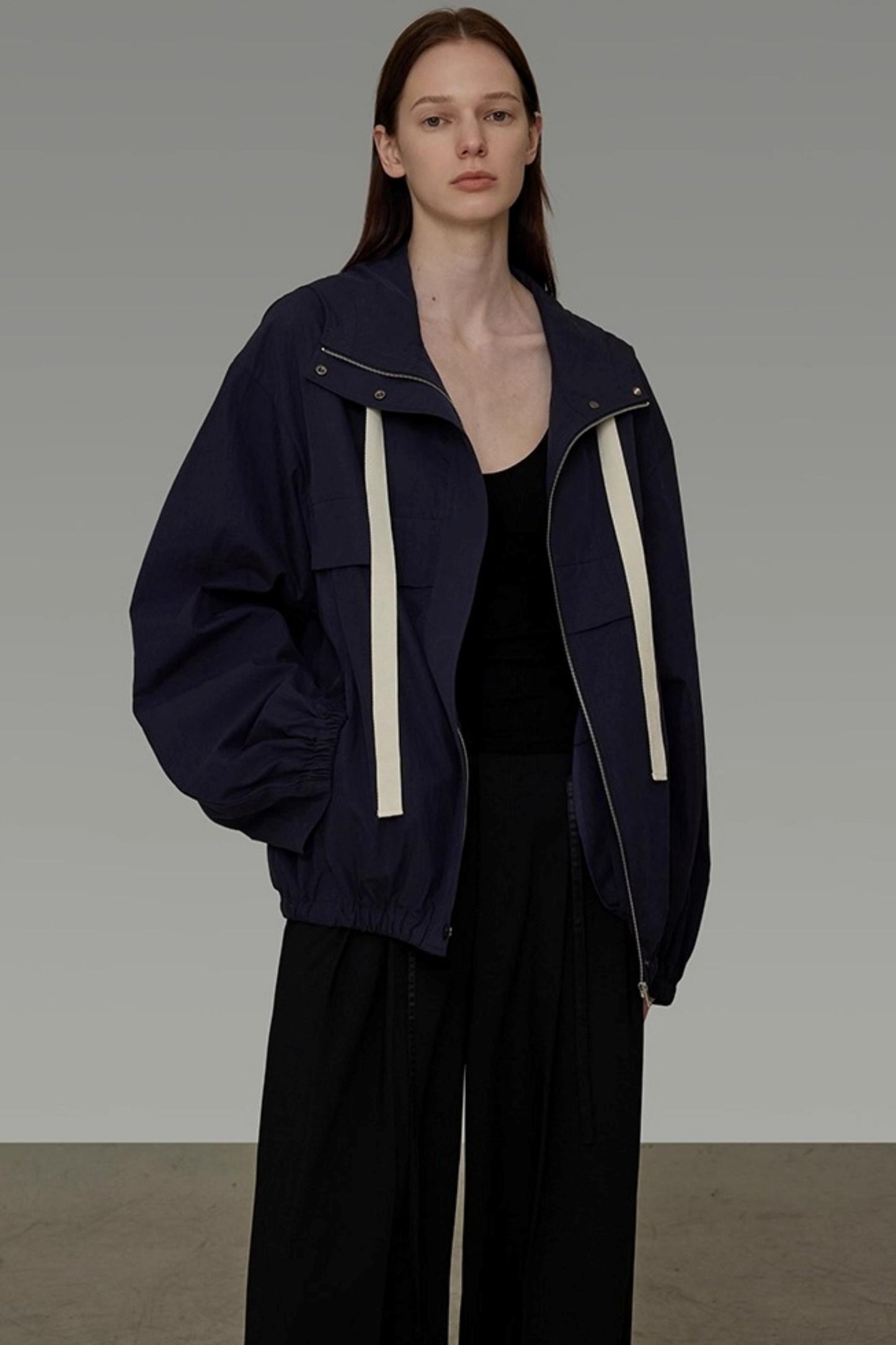Navy Drawstring Slimming Jacket