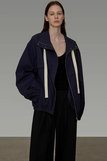 Navy Drawstring Slimming Jacket