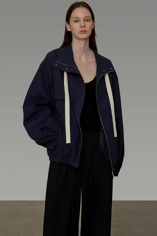Navy Drawstring Slimming Jacket