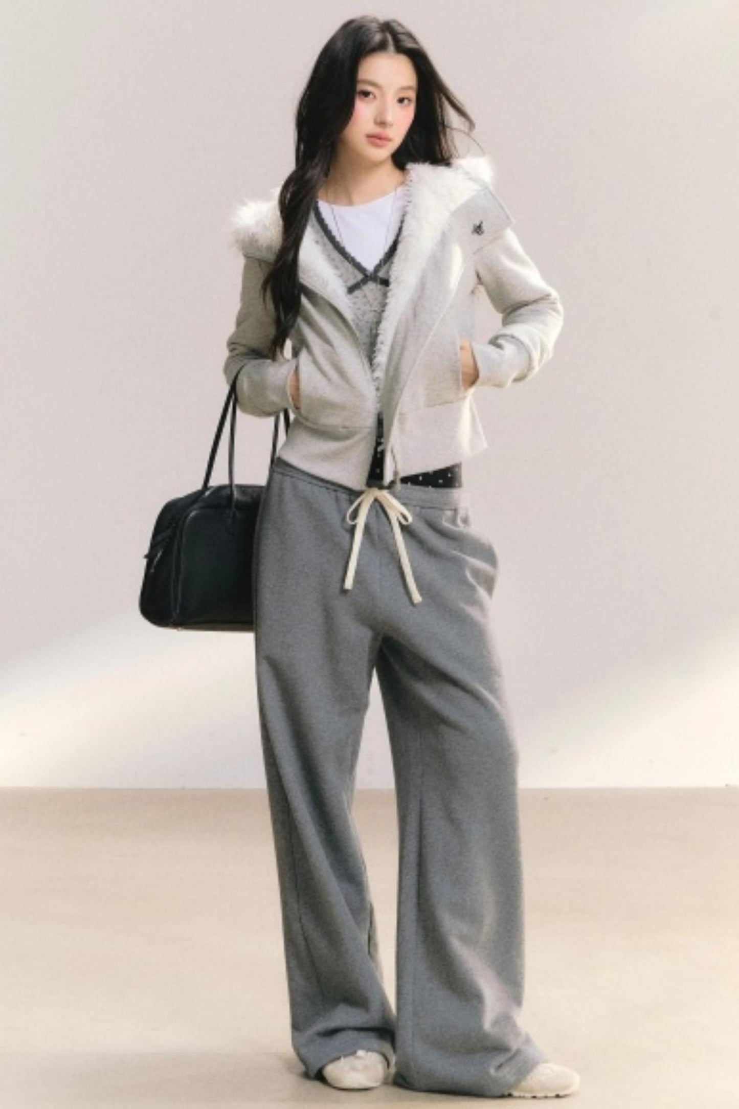 Grey Wind Fur Collar Jacket