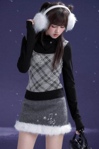 Gray Musical Note Wool Skirt