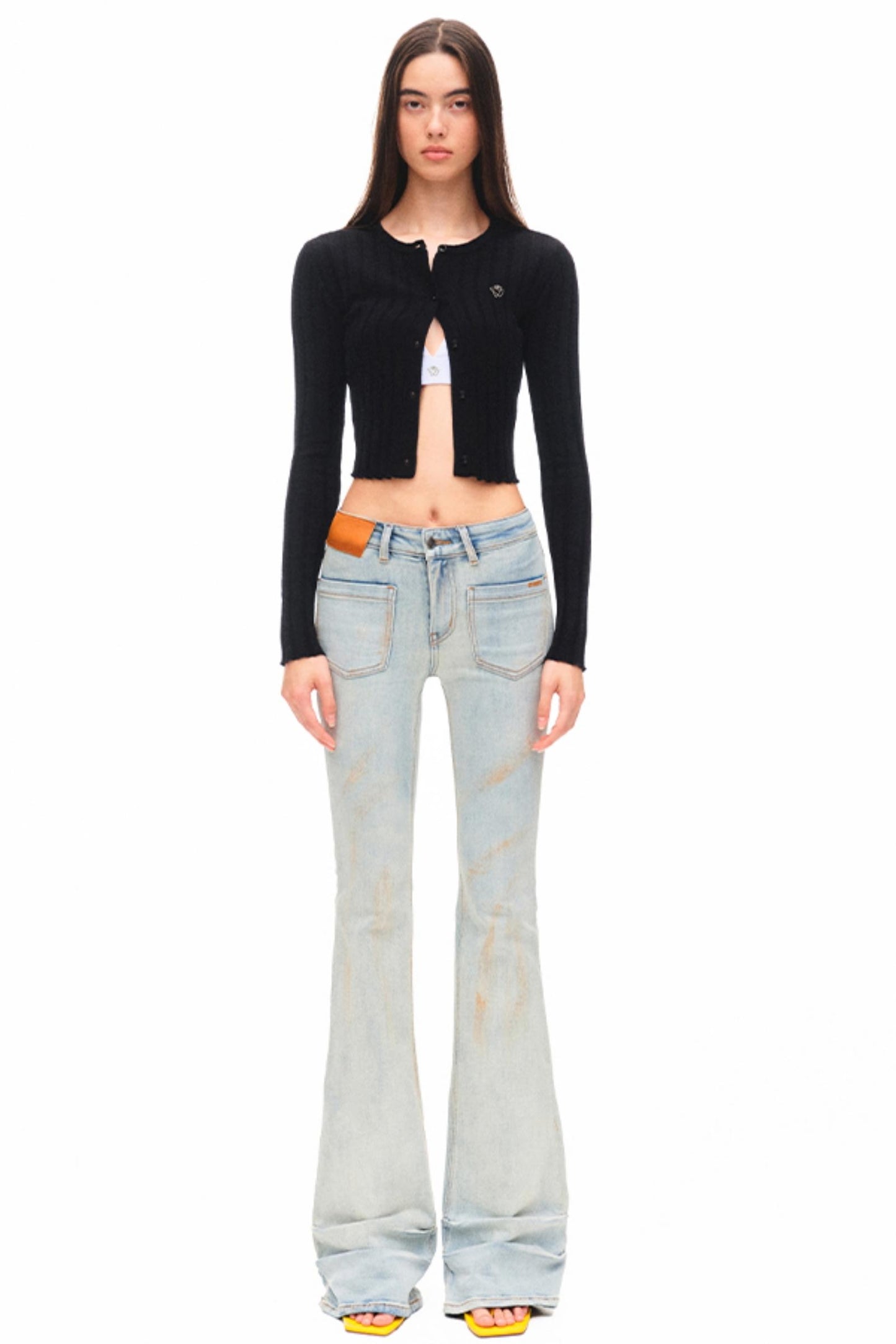 Light Sand Flared Denim Trousers