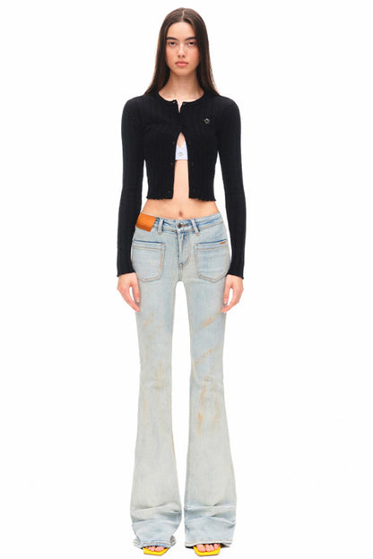 Light Sand Flared Denim Trousers