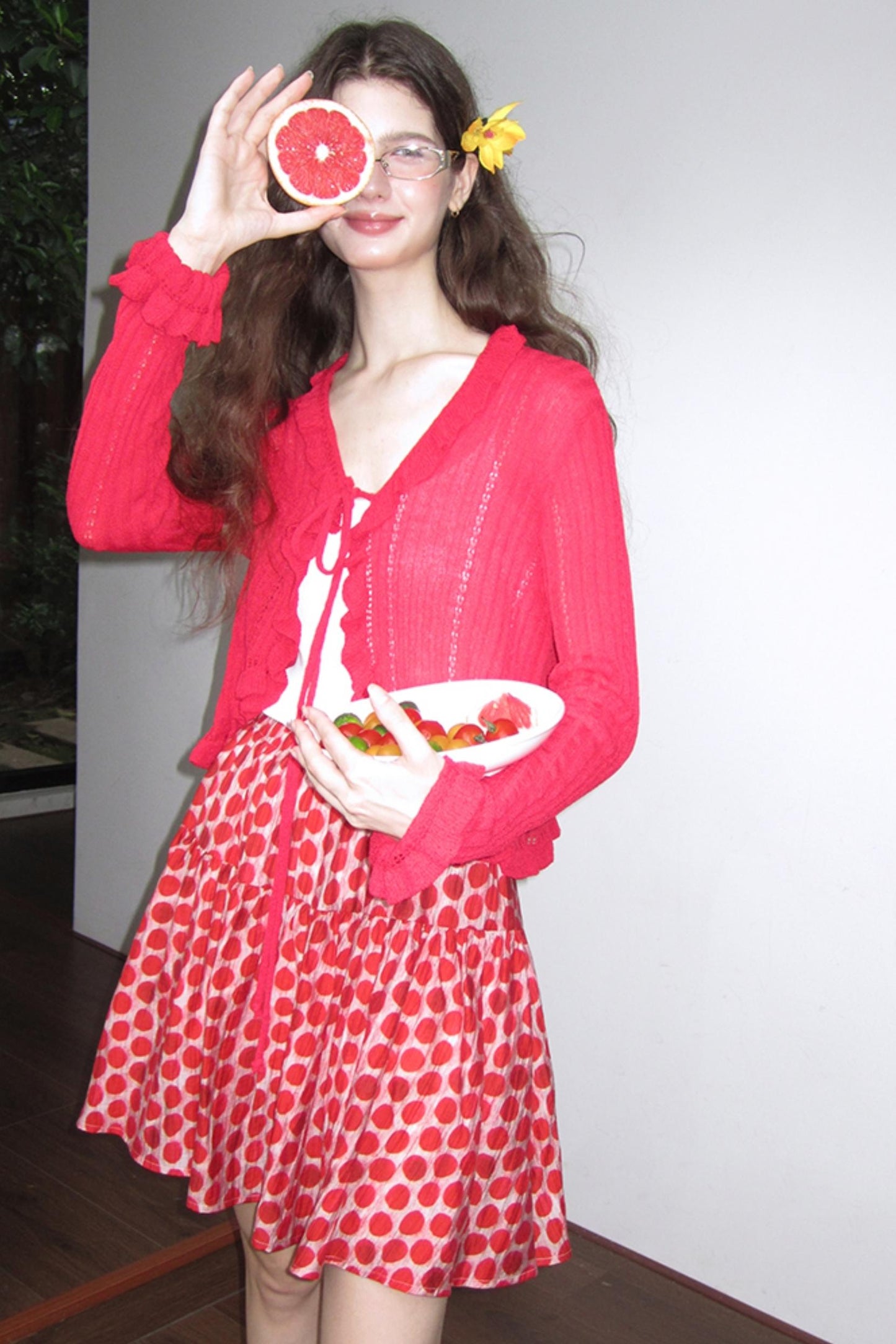 Vintage Ruffle Knitted Cardigan Set-Up