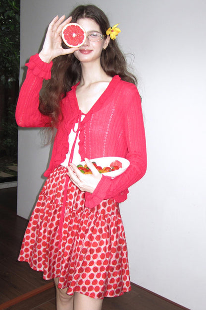 Vintage Ruffle Knitted Cardigan Set-Up