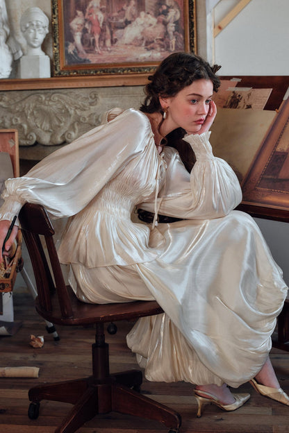 Satin Slim Fit Vintage Skirt Shirt Set-Up