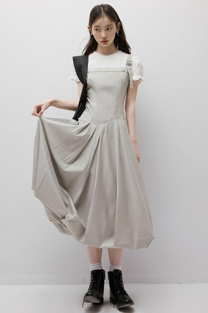 Asymmetrical Bud Gray Bubble Dress