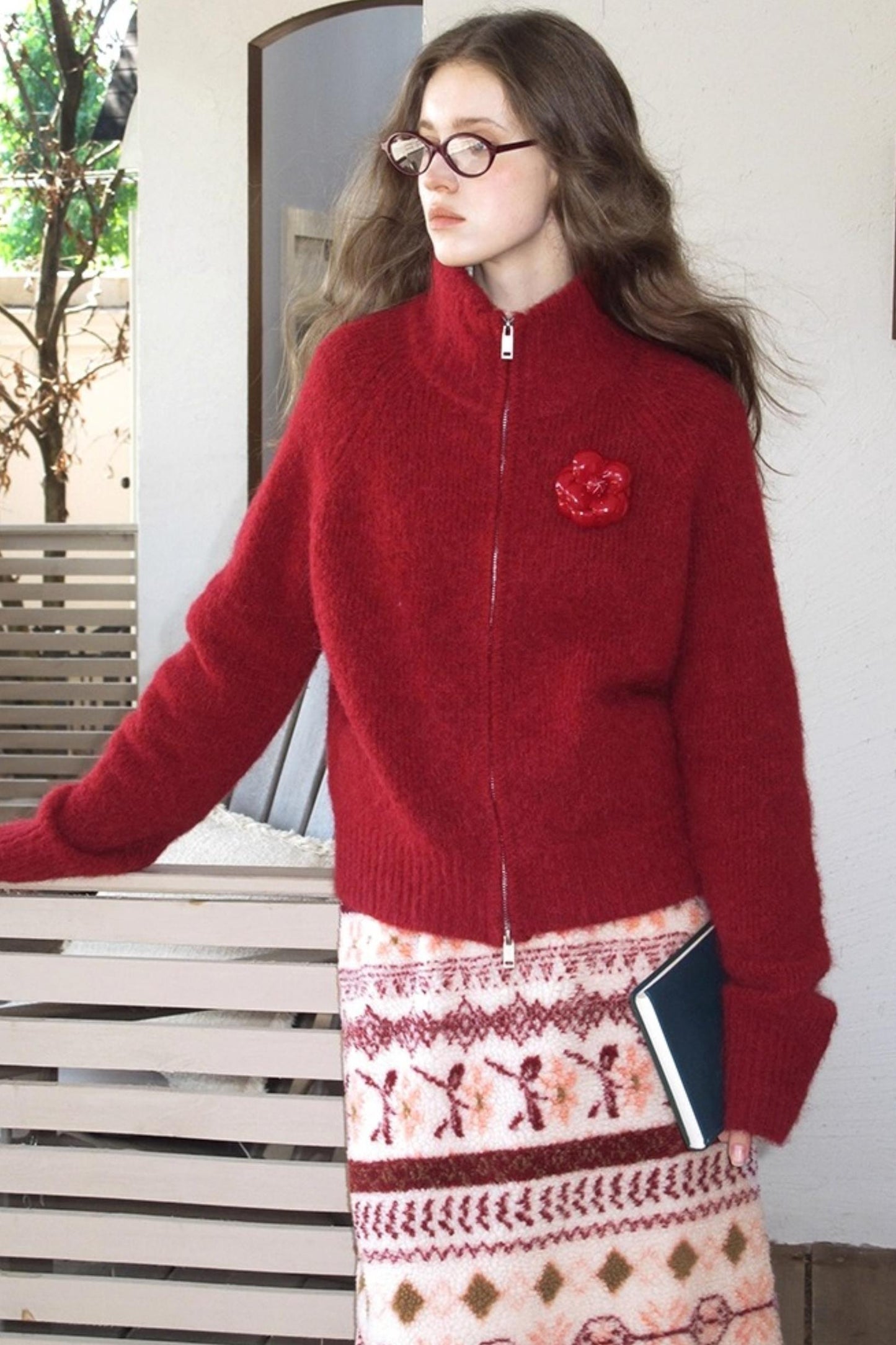 Quetzal Red Alpaca Wool Cardigan