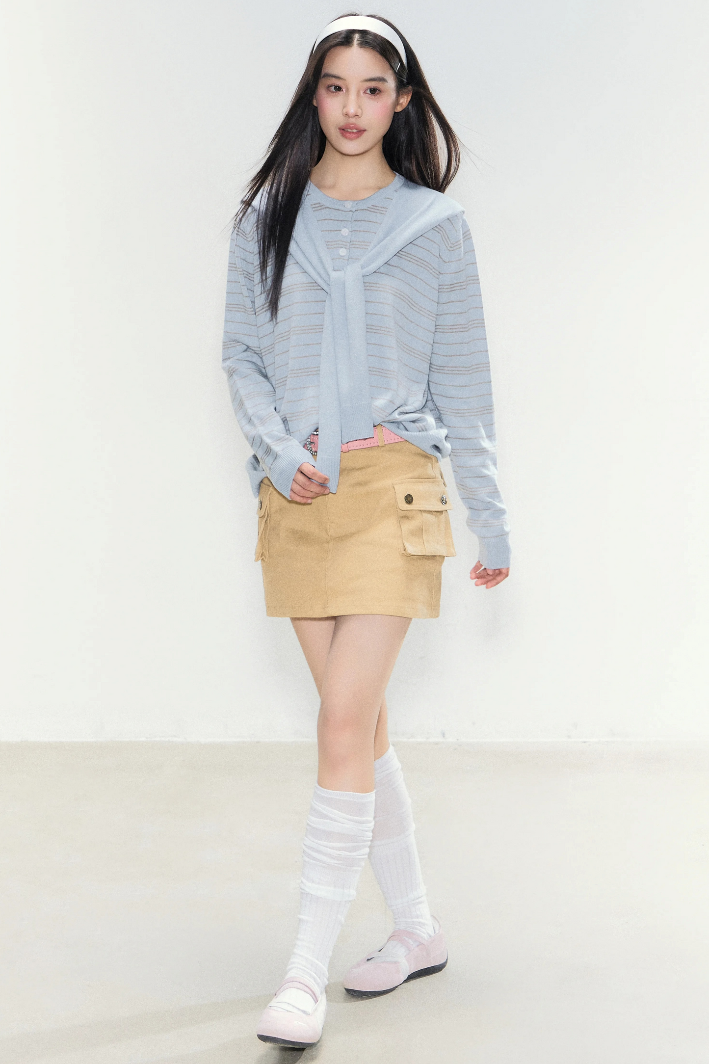 Striped Knit Shawl Sweater
