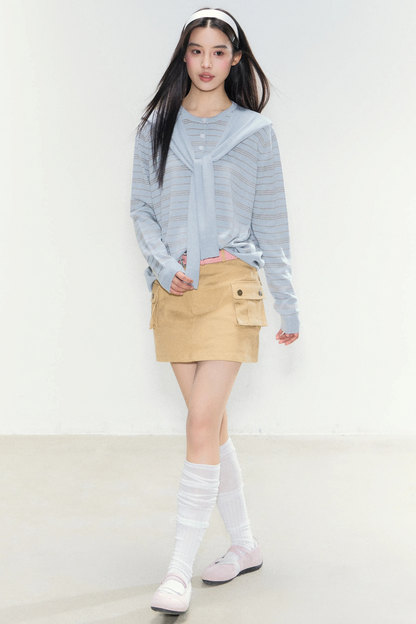 Striped Knit Shawl Sweater